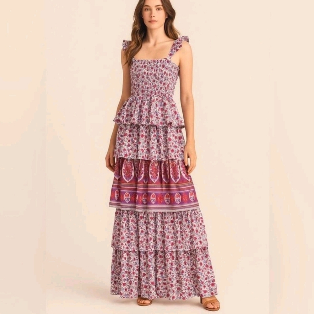 Abel The Label Secret Romance Tiered Maxi Dress S Floral Pink